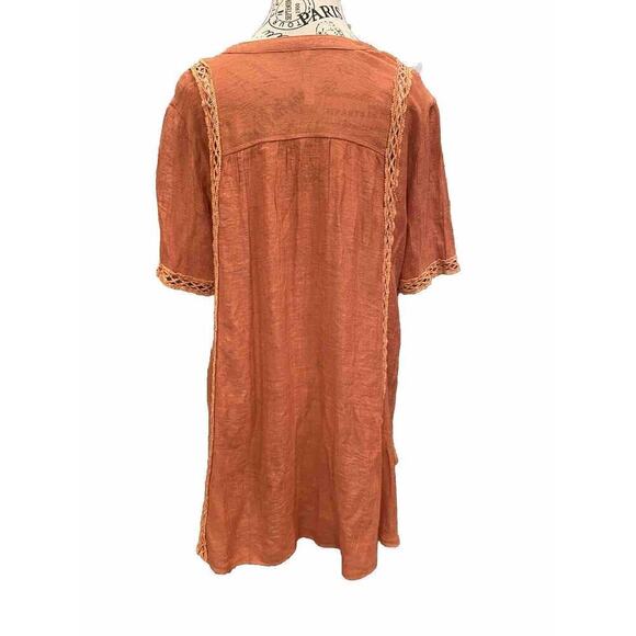 Monoreno Blouse Tunic Anthropologie Salmon Sz Large Lagenlook Short Sleeves Trim - Picture 2 of 6